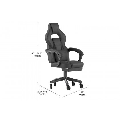BLNK X40 Gaming Racing Computer Chair with Fully Reclining Back/Arms and Transparent Roller Wheels, Slide-Out Footrest - Black