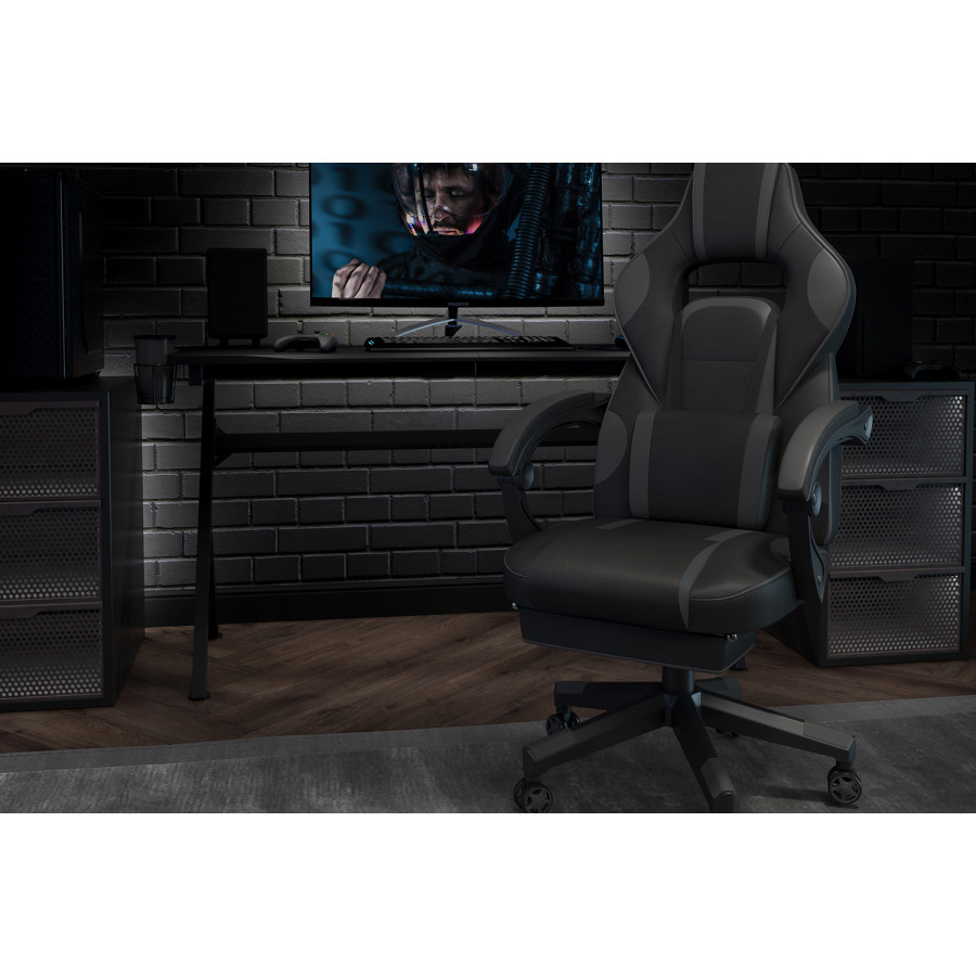 BLNK X40 Gaming Racing Ergonomic Computer Chair with Fully Reclining Back/Arms, Slide-Out Footrest, Massaging Lumbar - Black/Gray