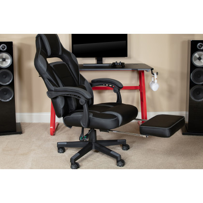 BLNK X40 Gaming Racing Ergonomic Computer Chair with Fully Reclining Back/Arms, Slide-Out Footrest, Massaging Lumbar - Black/Gray
