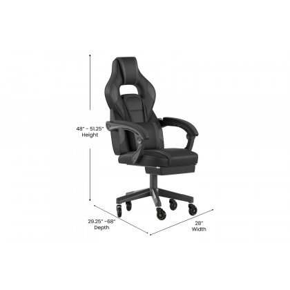 BLNK X40 Gaming Racing Computer Chair with Fully Reclining Back/Arms and Transparent Roller Wheels, Slide-Out Footrest - Black/Gray