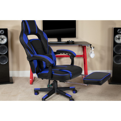 BLNK X40 Gaming Racing Ergonomic Computer Chair with Fully Reclining Back/Arms, Slide-Out Footrest, Massaging Lumbar - Black/Blue