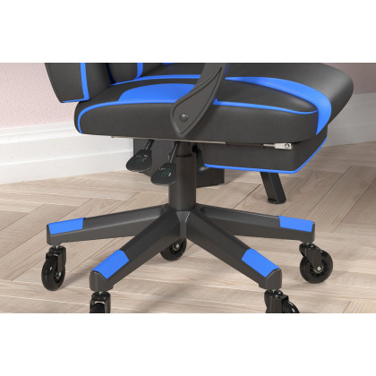 BLNK X40 Gaming Racing Computer Chair with Fully Reclining Back/Arms and Transparent Roller Wheels, Slide-Out Footrest - Black/Blue