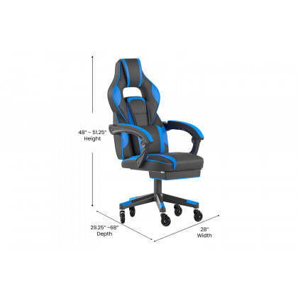 BLNK X40 Gaming Racing Computer Chair with Fully Reclining Back/Arms and Transparent Roller Wheels, Slide-Out Footrest - Black/Blue