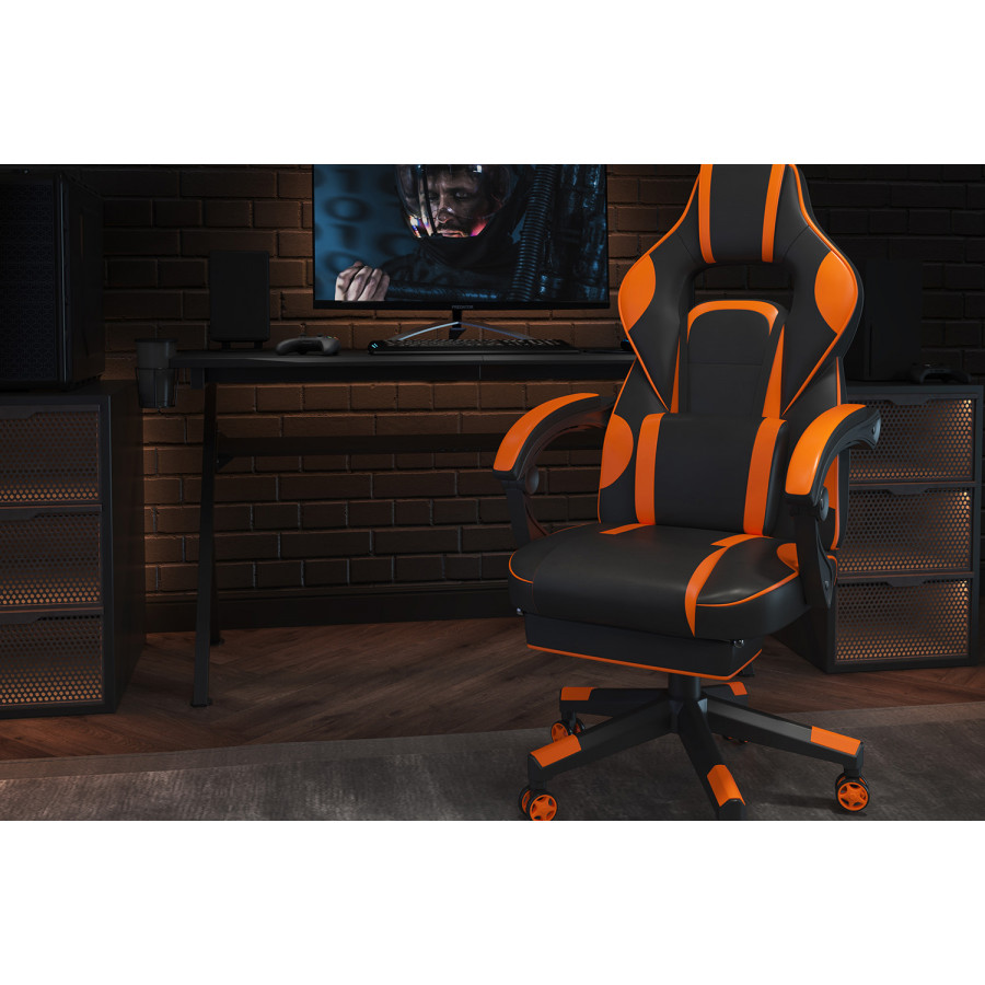 BLNK X40 Gaming Racing Ergonomic Computer Chair with Fully Reclining Back/Arms, Slide-Out Footrest, Massaging Lumbar - Black/Orange