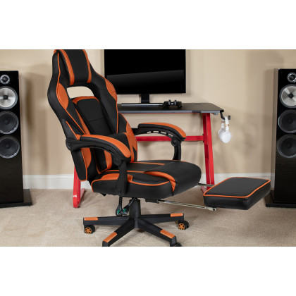 BLNK X40 Gaming Racing Ergonomic Computer Chair with Fully Reclining Back/Arms, Slide-Out Footrest, Massaging Lumbar - Black/Orange