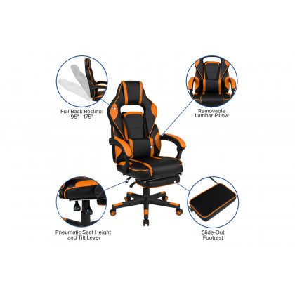 BLNK X40 Gaming Racing Ergonomic Computer Chair with Fully Reclining Back/Arms, Slide-Out Footrest, Massaging Lumbar - Black/Orange