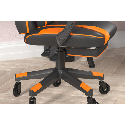BLNK X40 Gaming Racing Computer Chair with Fully Reclining Back/Arms and Transparent Roller Wheels, Slide-Out Footrest - Black/Orange