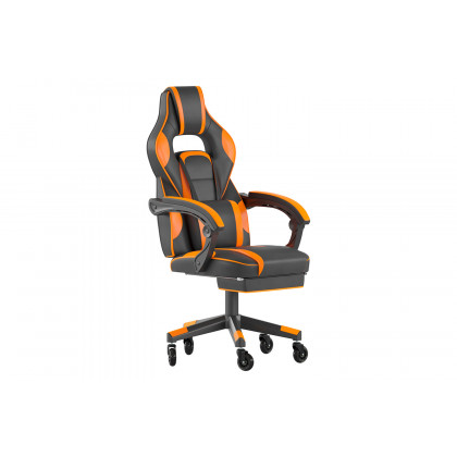 BLNK X40 Gaming Racing Computer Chair with Fully Reclining Back/Arms and Transparent Roller Wheels, Slide-Out Footrest - Black/Orange