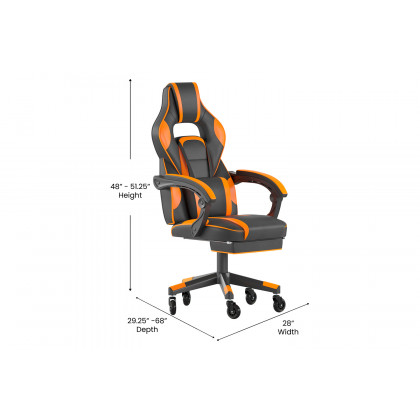 BLNK X40 Gaming Racing Computer Chair with Fully Reclining Back/Arms and Transparent Roller Wheels, Slide-Out Footrest - Black/Orange