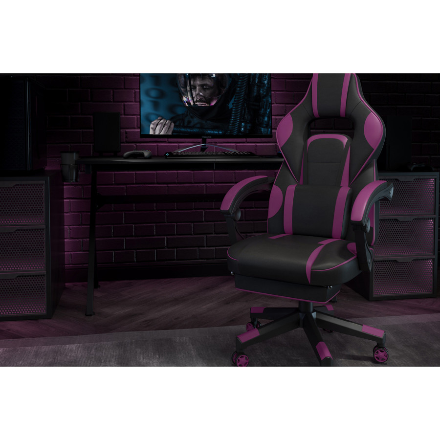 BLNK X40 Gaming Racing Ergonomic Computer Chair with Fully Reclining Back/Arms, Slide-Out Footrest, Massaging Lumbar - Black/Purple