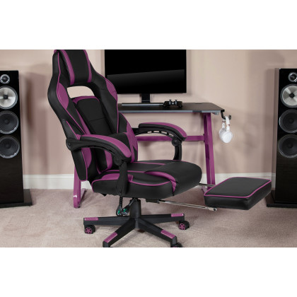 BLNK X40 Gaming Racing Ergonomic Computer Chair with Fully Reclining Back/Arms, Slide-Out Footrest, Massaging Lumbar - Black/Purple