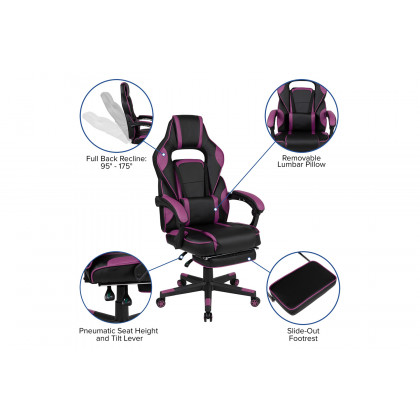 BLNK X40 Gaming Racing Ergonomic Computer Chair with Fully Reclining Back/Arms, Slide-Out Footrest, Massaging Lumbar - Black/Purple