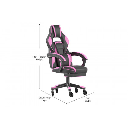 BLNK X40 Gaming Racing Computer Chair with Fully Reclining Back/Arms and Transparent Roller Wheels, Slide-Out Footrest - Black/Purple