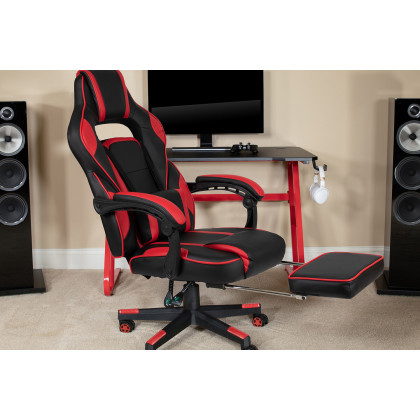 BLNK X40 Gaming Racing Ergonomic Computer Chair with Fully Reclining Back/Arms, Slide-Out Footrest, Massaging Lumbar - Red