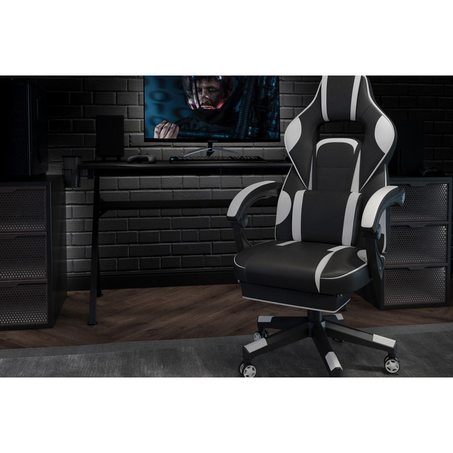 BLNK X40 Gaming Racing Ergonomic Computer Chair with Fully Reclining Back/Arms, Slide-Out Footrest, Massaging Lumbar - White