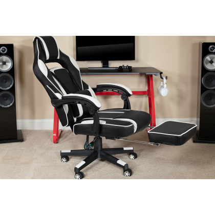 BLNK X40 Gaming Racing Ergonomic Computer Chair with Fully Reclining Back/Arms, Slide-Out Footrest, Massaging Lumbar - White