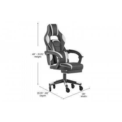 BLNK X40 Gaming Racing Computer Chair with Fully Reclining Back/Arms and Transparent Roller Wheels, Slide-Out Footrest - White