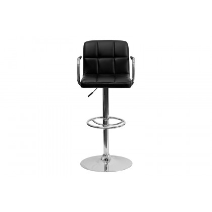 BLNK Genna Quilted Vinyl Adjustable Height Bar Stool with Arms and Chrome Base - Black