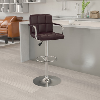 BLNK - Genna Quilted Vinyl Adjustable Height Bar Stool with Arms and Chrome Base