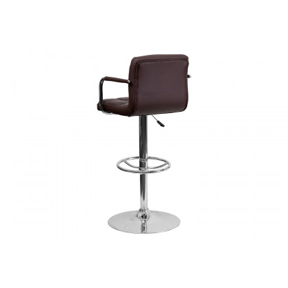 BLNK Genna Quilted Vinyl Adjustable Height Bar Stool with Arms and Chrome Base - Brown