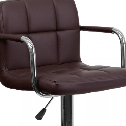 BLNK Genna Quilted Vinyl Adjustable Height Bar Stool with Arms and Chrome Base - Brown