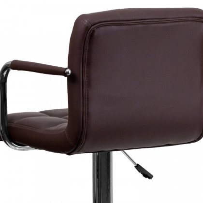 BLNK Genna Quilted Vinyl Adjustable Height Bar Stool with Arms and Chrome Base - Brown