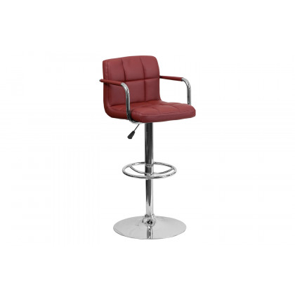 BLNK Genna Quilted Vinyl Adjustable Height Bar Stool with Arms and Chrome Base - Burgundy