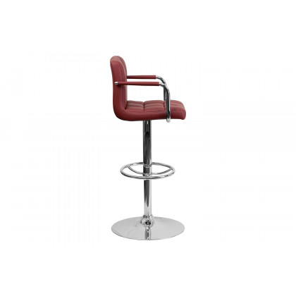 BLNK Genna Quilted Vinyl Adjustable Height Bar Stool with Arms and Chrome Base - Burgundy