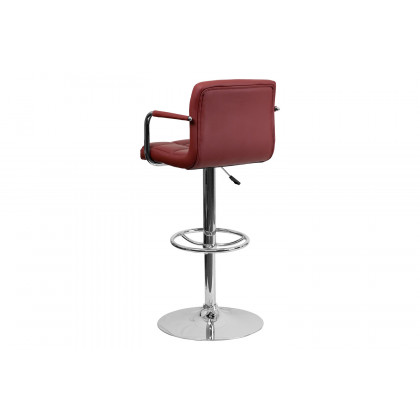 BLNK Genna Quilted Vinyl Adjustable Height Bar Stool with Arms and Chrome Base - Burgundy
