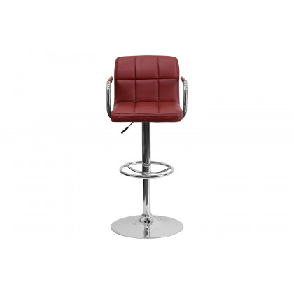 BLNK Genna Quilted Vinyl Adjustable Height Bar Stool with Arms and Chrome Base - Burgundy