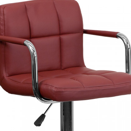BLNK Genna Quilted Vinyl Adjustable Height Bar Stool with Arms and Chrome Base - Burgundy