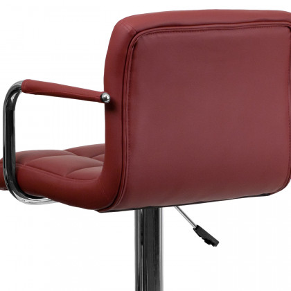BLNK Genna Quilted Vinyl Adjustable Height Bar Stool with Arms and Chrome Base - Burgundy