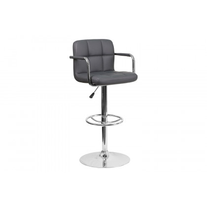 BLNK Genna Quilted Vinyl Adjustable Height Bar Stool with Arms and Chrome Base - Gray