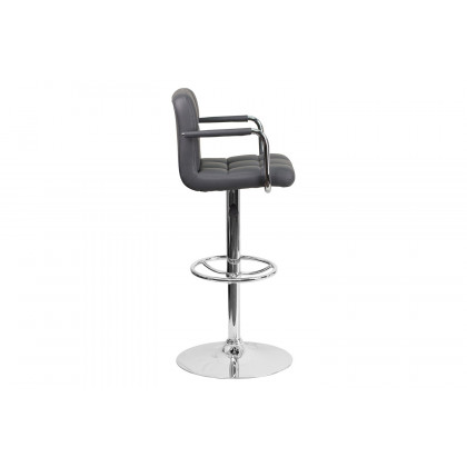 BLNK Genna Quilted Vinyl Adjustable Height Bar Stool with Arms and Chrome Base - Gray