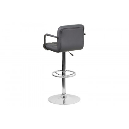 BLNK Genna Quilted Vinyl Adjustable Height Bar Stool with Arms and Chrome Base - Gray