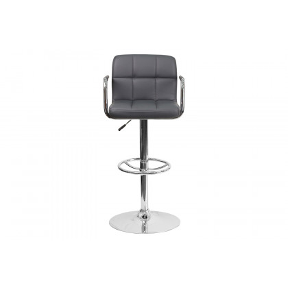 BLNK Genna Quilted Vinyl Adjustable Height Bar Stool with Arms and Chrome Base - Gray