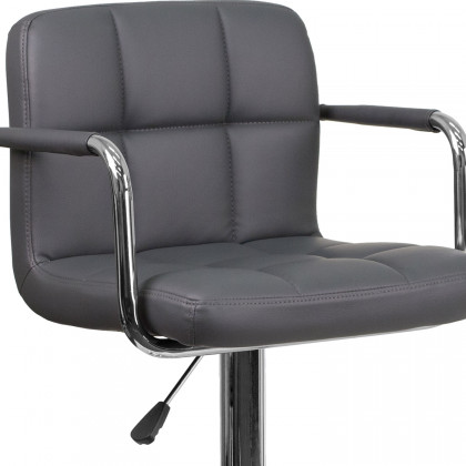 BLNK Genna Quilted Vinyl Adjustable Height Bar Stool with Arms and Chrome Base - Gray