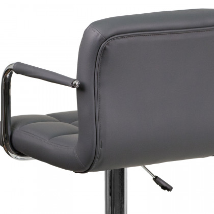 BLNK Genna Quilted Vinyl Adjustable Height Bar Stool with Arms and Chrome Base - Gray