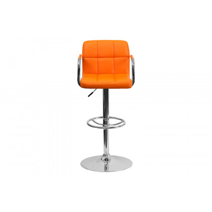 BLNK Genna Quilted Vinyl Adjustable Height Bar Stool with Arms and Chrome Base - Orange