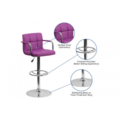 BLNK - Contemporary Vinyl Adjustable Height Bar Stool with Arms and Chrome Base