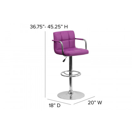 BLNK - Contemporary Vinyl Adjustable Height Bar Stool with Arms and Chrome Base