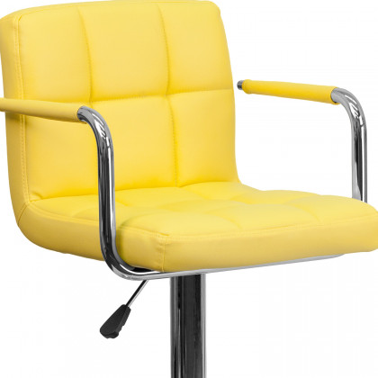BLNK Genna Quilted Vinyl Adjustable Height Bar Stool with Arms and Chrome Base - Yellow