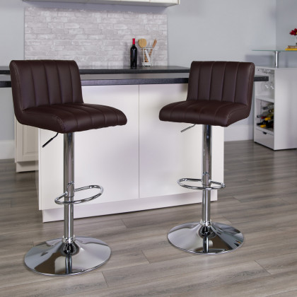 BLNK - Contemporary Vinyl Adjustable Height Bar Stool with Vertical Stitch Back/Seat and Chrome Base