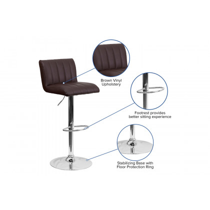 BLNK - Contemporary Vinyl Adjustable Height Bar Stool with Vertical Stitch Back/Seat and Chrome Base