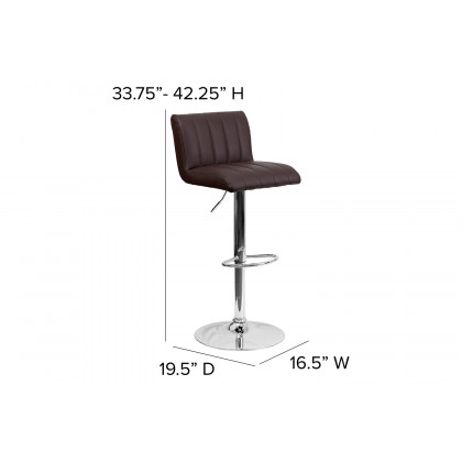 BLNK - Contemporary Vinyl Adjustable Height Bar Stool with Vertical Stitch Back/Seat and Chrome Base
