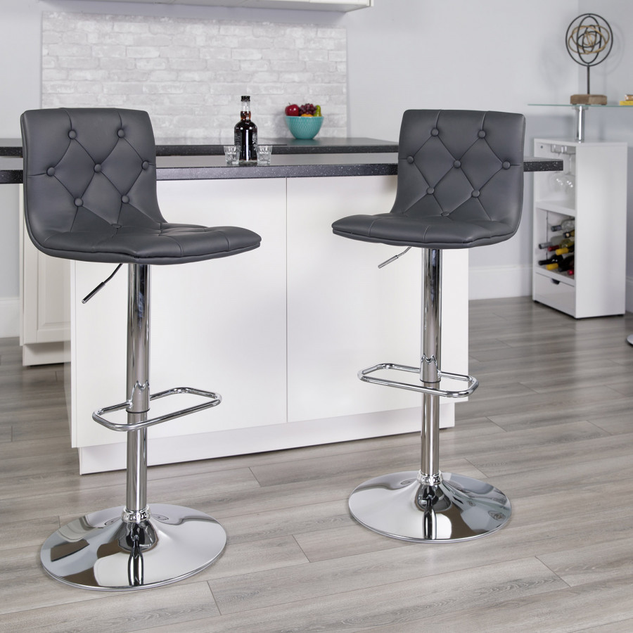 BLNK - Sammie Vinyl Button Tufted Adjustable Height Bar Stool with Chrome Base