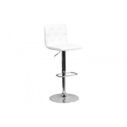 BLNK Sammie Vinyl Button Tufted Adjustable Height Bar Stool with Chrome Base - White
