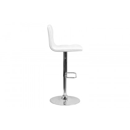 BLNK Sammie Vinyl Button Tufted Adjustable Height Bar Stool with Chrome Base - White