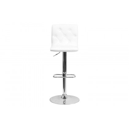 BLNK Sammie Vinyl Button Tufted Adjustable Height Bar Stool with Chrome Base - White