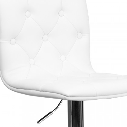 BLNK Sammie Vinyl Button Tufted Adjustable Height Bar Stool with Chrome Base - White